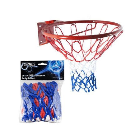 Купить Сетка баскетбольная Torres, нить 4 мм, бело-сине-красная в Чаплыгине 